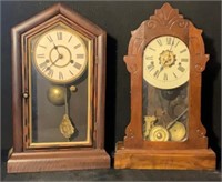 Lot of 2 Antique Mechanical Shelf Clocks