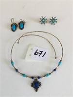 STERLING 925 CHOKER NECKLACE WITH BLUE STONE