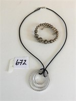 SILVER 925 PENDANT NECKLACE ON CORD BEADED