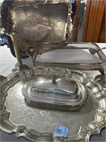SILVERPLATE PLATTERS, CANDLESTICKS AND MORE