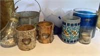 Rustic Blues Cable Holders Vases Birch Glass