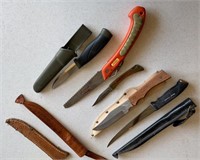 5 knives - carving knife, pocket knife, fitting