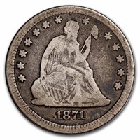 1871 Seated Liberty Quarter Fine Grade