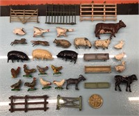 Vtg. metal farm animals & accessories