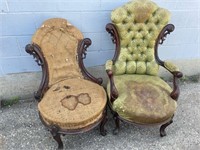 Antique Ornate Wood Pair of Chairs