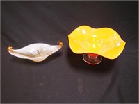 Two pieces of colored glass: 9 1/2" orange