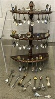 Assortment of Souvenir Spoons with Display Rack