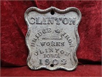 1902 cast Iron Clinton Bridge works  plaque sign.