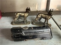 Pair of Cast Metal Bulldogs & Antique USA made Win