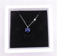925S 4.0ct Blue Sapphire Solitaire Necklace