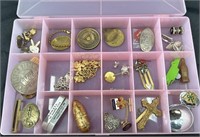 Plastic Container Full Of Pendants & Collectibles