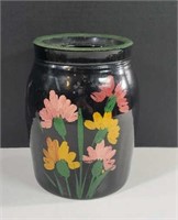 Vintage Hand Painted Black Stoneware Crock with