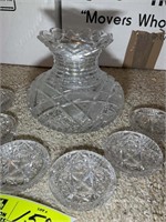CUT GLASS VASE AND COASTER GROUP