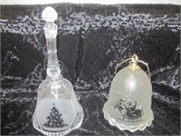 2pc Frosted Glass & Crystal Holiday Bells