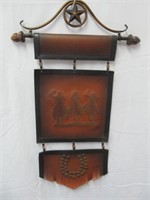 Western Tooled Leather & Brass Stud Wall Tapestry