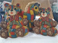 Vintage 70 s 3 Pc Patchwork Teddy Bears and