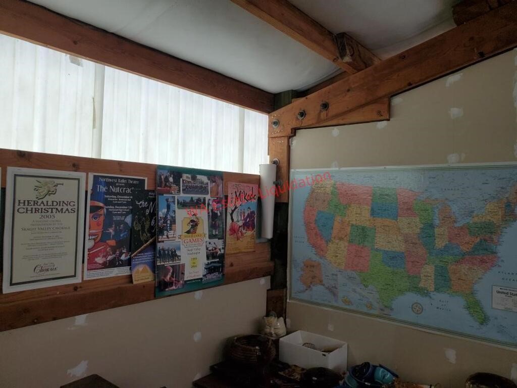 Posters and map on these walls (Upstairs Garage)