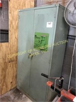 Green 5 tier metal cabinet with tire valves,