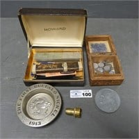 Straight Razors - Foreign Coins - Wooden Box