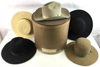 (5)pc Vtg. Hats Including Stetson W/ Large Hat Box