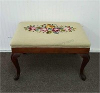 Vintage Queen Ann Embroidered Foot Stool