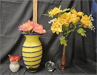 Art Deco Vase / Owl, Pink Bid Vase, Glass Apple