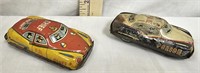 Pair Antique Tin Litho Cars - Police & Fire Chief