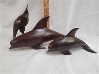 (2) Iron Wood Dolphins,  Iron Wood Bird Statue