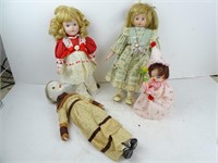 Lot of 4 Dolls - Porcelain & Clown