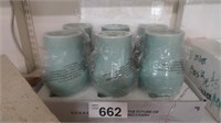 (6) Aqua Ceramic Vases