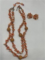 16in. Coral Necklace & Clip-On Earrings