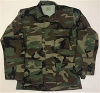 Men's Small-Long Woodland Combat Camo Button Coat