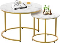 B2854  Gold Metal Frame Marble Nesting Table Set W