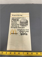 McDonald's Vintage Paper Take Out Bag 1982