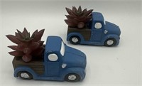 2ct Pickup Truck Faux Mini Succulent Decor BLUE