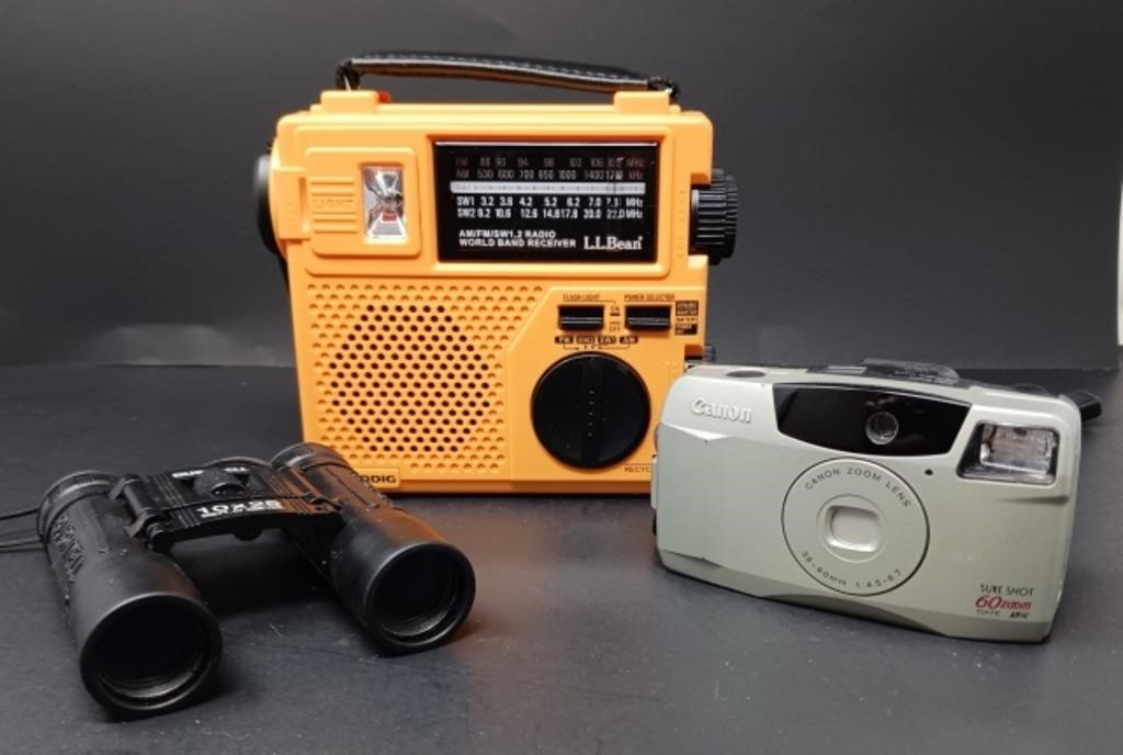 Binoculars,  Camera, and Weather Radio