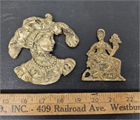 (2) Antique Gold Tone Metal Ornaments- Women
