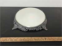 Antique Silver Plateau Vanity Tray w Beveled