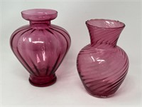 Pilgrim Glass Cranberry Glass Vase Pair