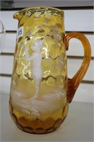 PAINTED AMBER WATER PITCHER 10"