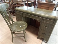 >Green colored 4 drawer desk & chair, 43" x 17" x