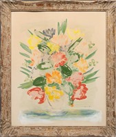 Floral Still Life Watercolor Signed illegible MCM