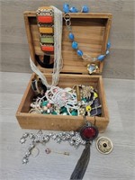 Wood Box Full of Fun Costume Jewelry