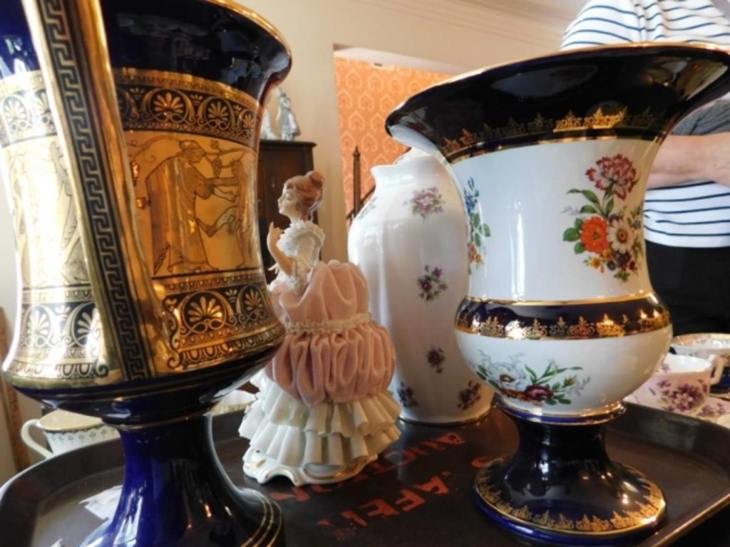 2 Vases, Covered Bowl and Figurine