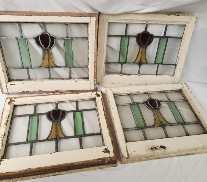 Lot of 4 Vintage Lead Glass Windows