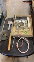 Pulley, paint brushes bungee cords, outlet