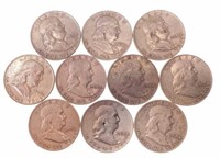 (10) 1960 Benjamin Franklin Silver Half Dollars