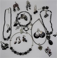 Black Glass & Beaded Costume Jewelry -Some 925