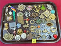 Tray of Vintage & Assorted Costume Pins
