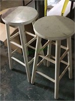 Vintage wooden stools - lot of two white wooden